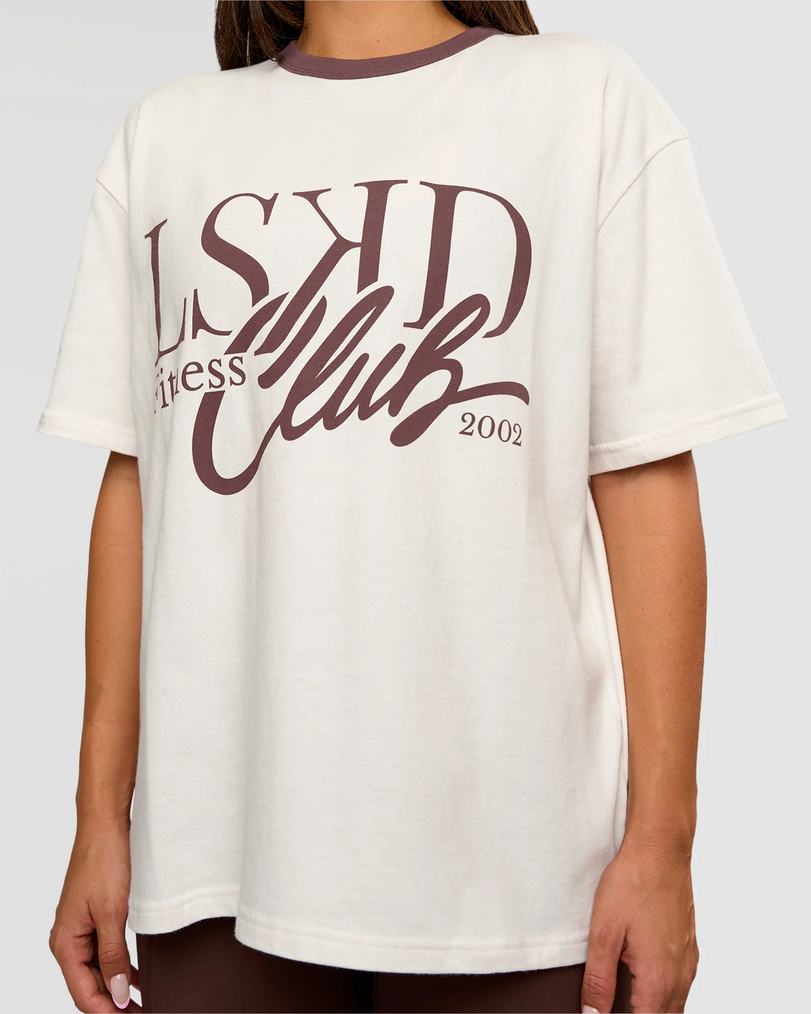 LSKD Fitness Club Heavyweight Oversized Tee - Off White-Cocoa Powder