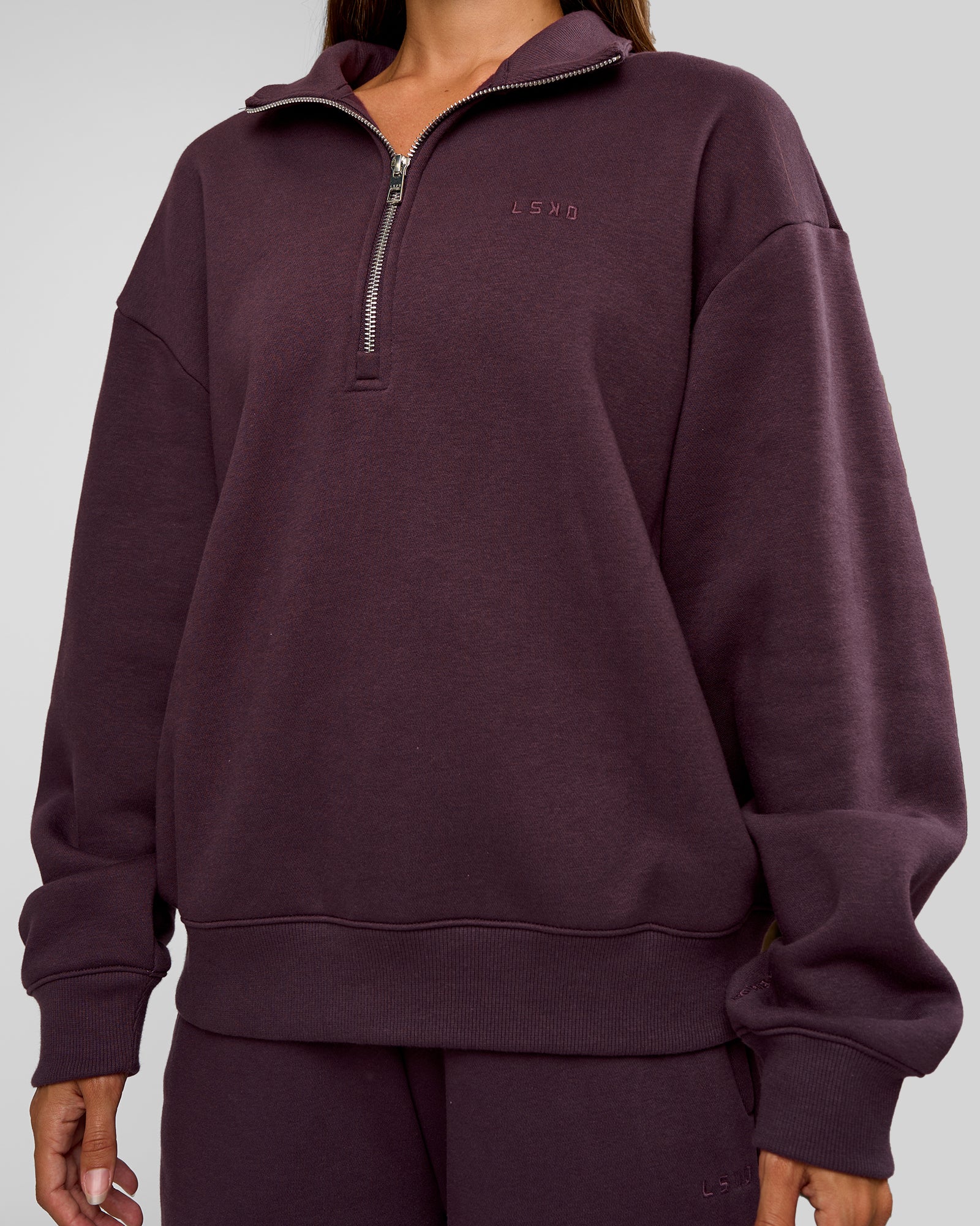 Go-To Oversized Quarter Zip Sweater - Midnight Plum