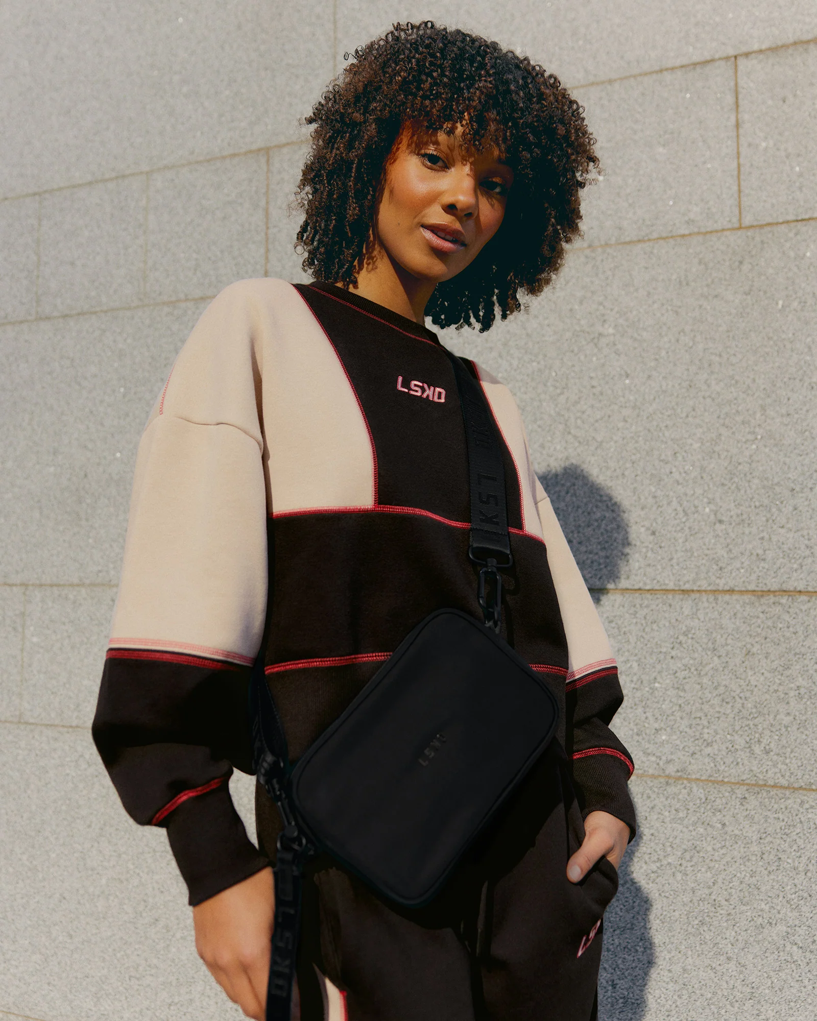 Stitch Up Oversized Fleece Sweater - Black-Shale Beige