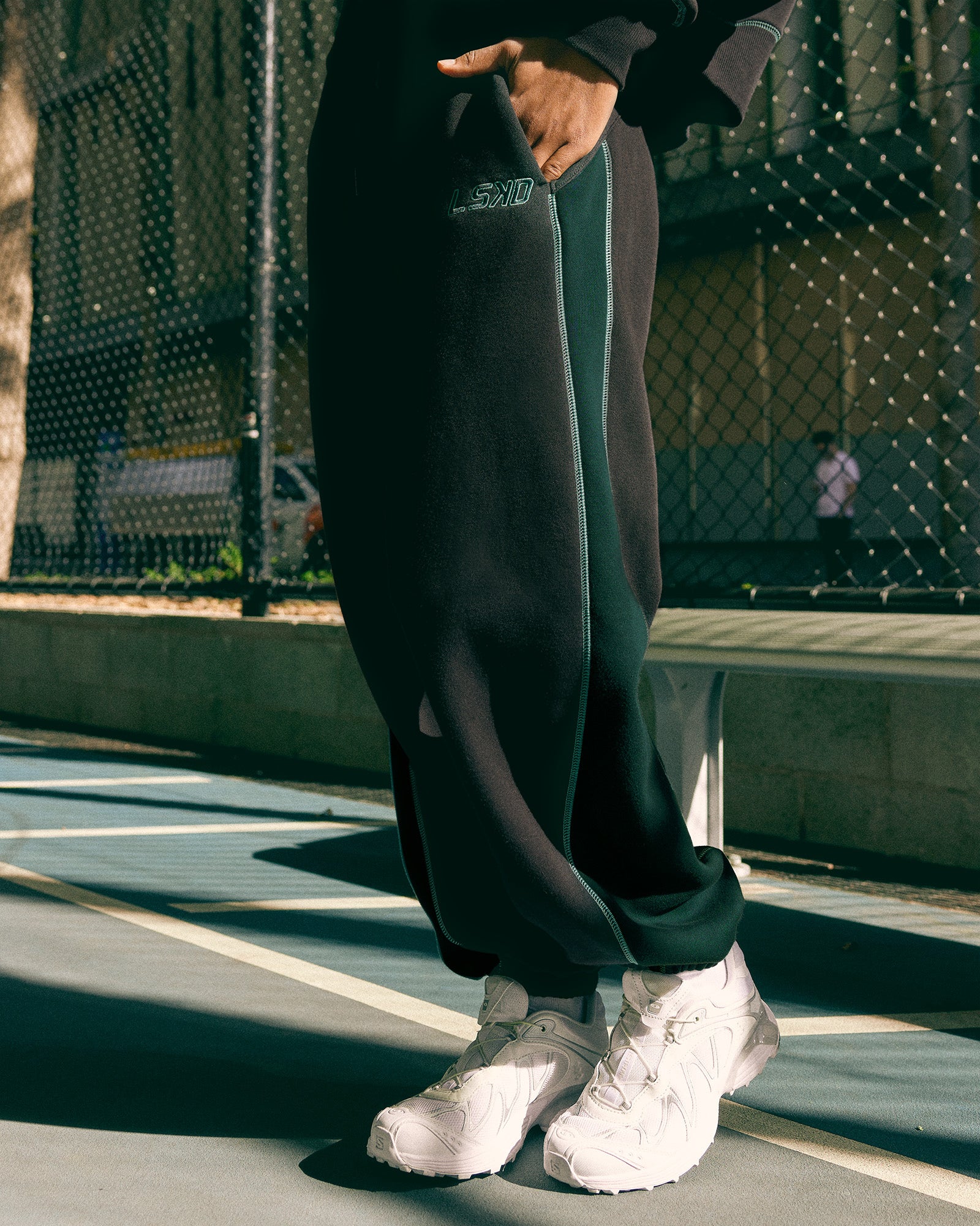 9561-stitch-up-fleece-sweat-pant-black-dark-moss-1.jpg Stitch Up Fleece Sweat Pant - Black/Dark Moss