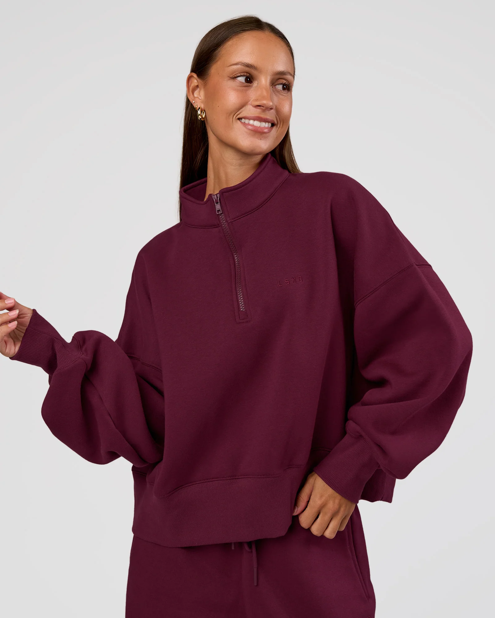 MVP 1/2 Zip Oversized Sweater - Cherry Lacquer