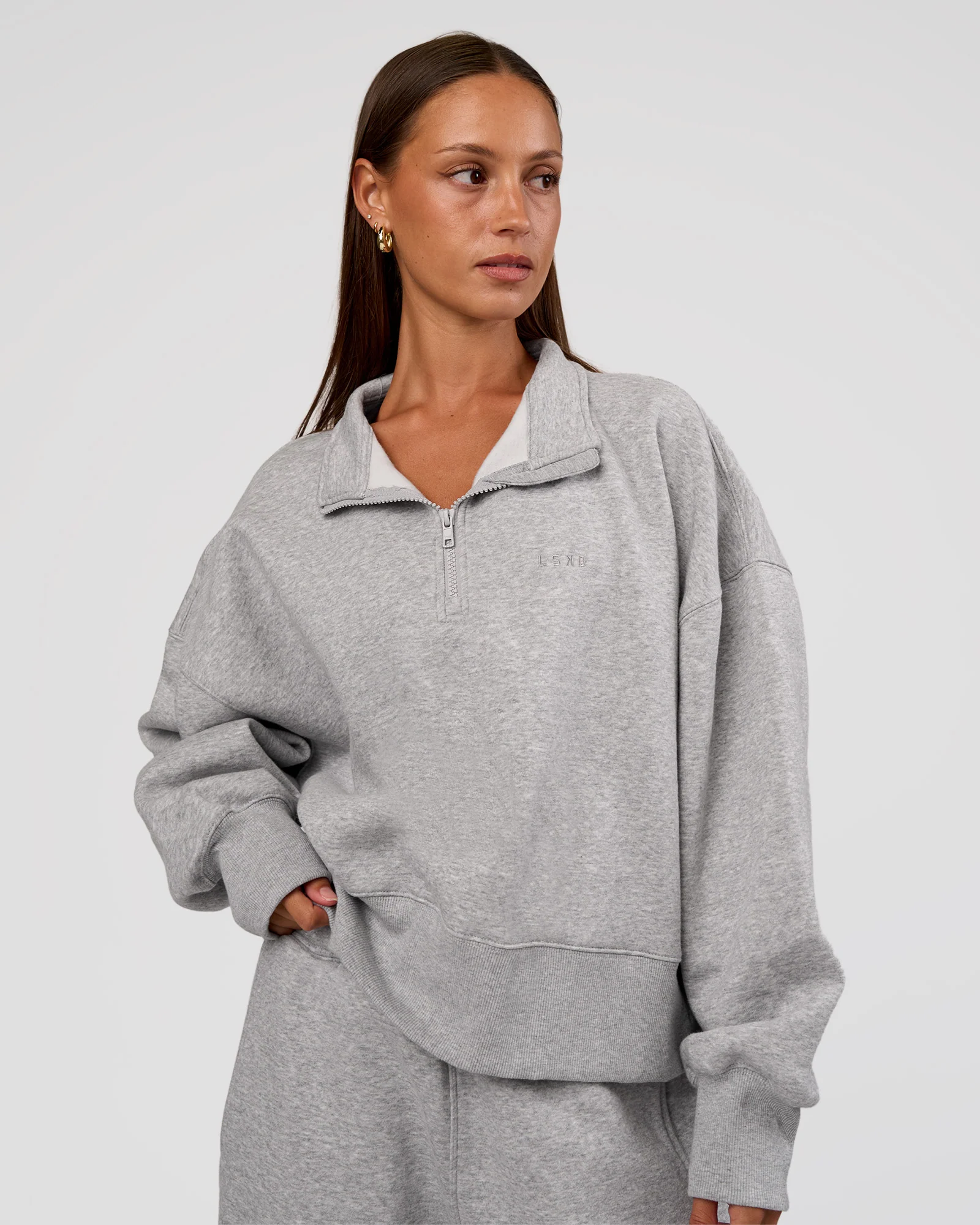 MVP 1/2 Zip Oversized Sweater - Light Grey Marl