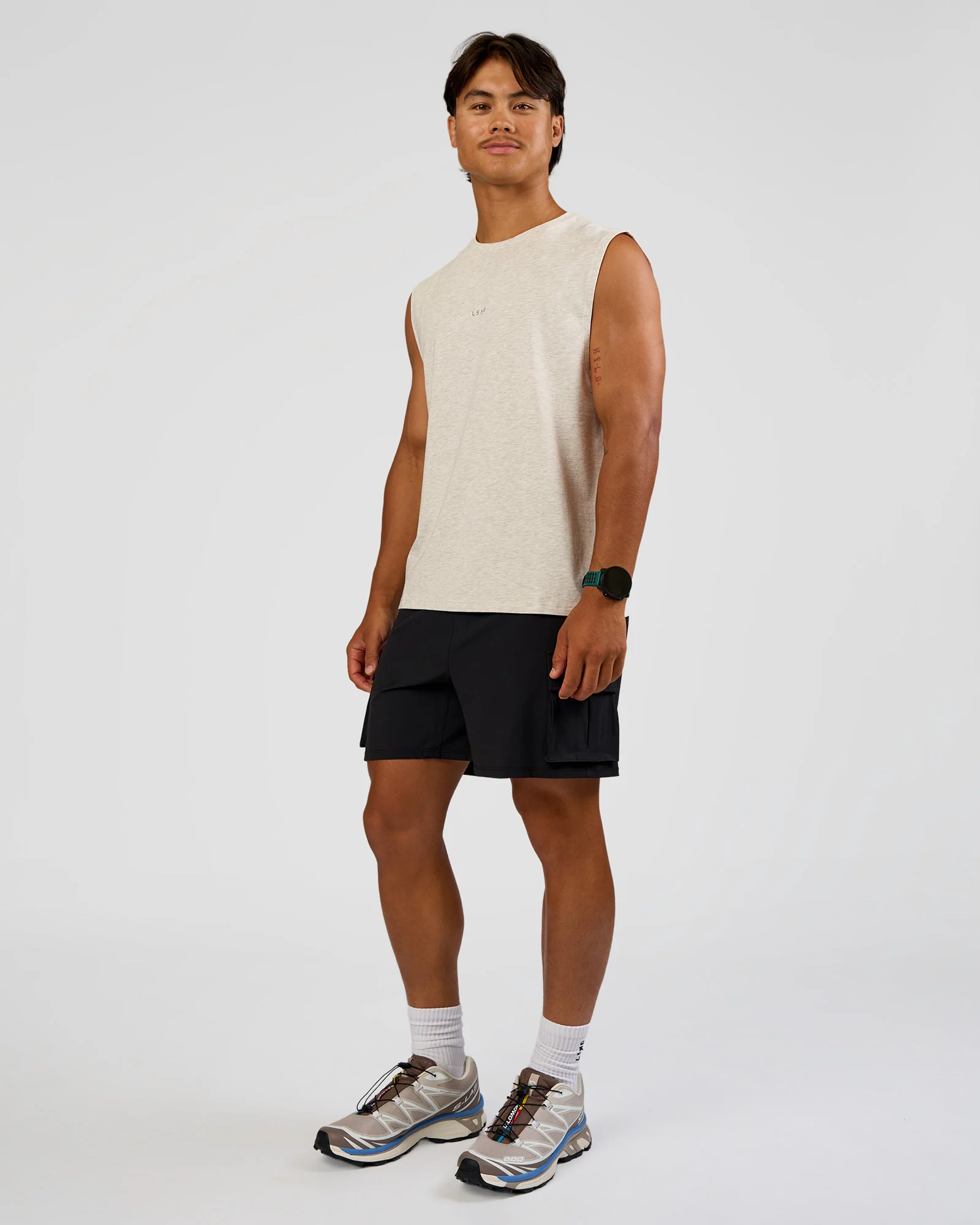 Base Heavyweight FLXCotton Tank Regular Fit -8cm - Silver Marl